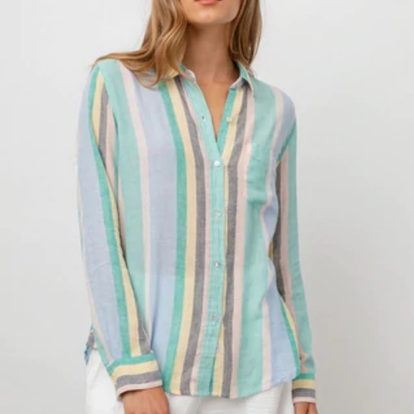 NWT RAILS The Charli shirt in Jamaica stripe size large - Picture 1 of 10